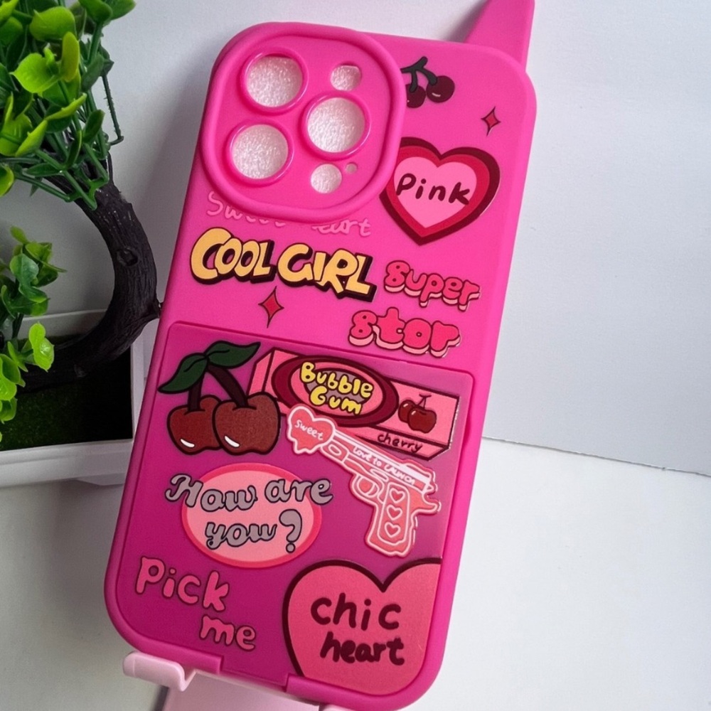 Y2K Heart 3D Cherry Pink Multicolor Make Up Mirror Phone Case IPhone 14